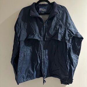 Vintage Lands' End Windbreaker Jacket Mens Large Navy Blue Mesh Lined Zip
